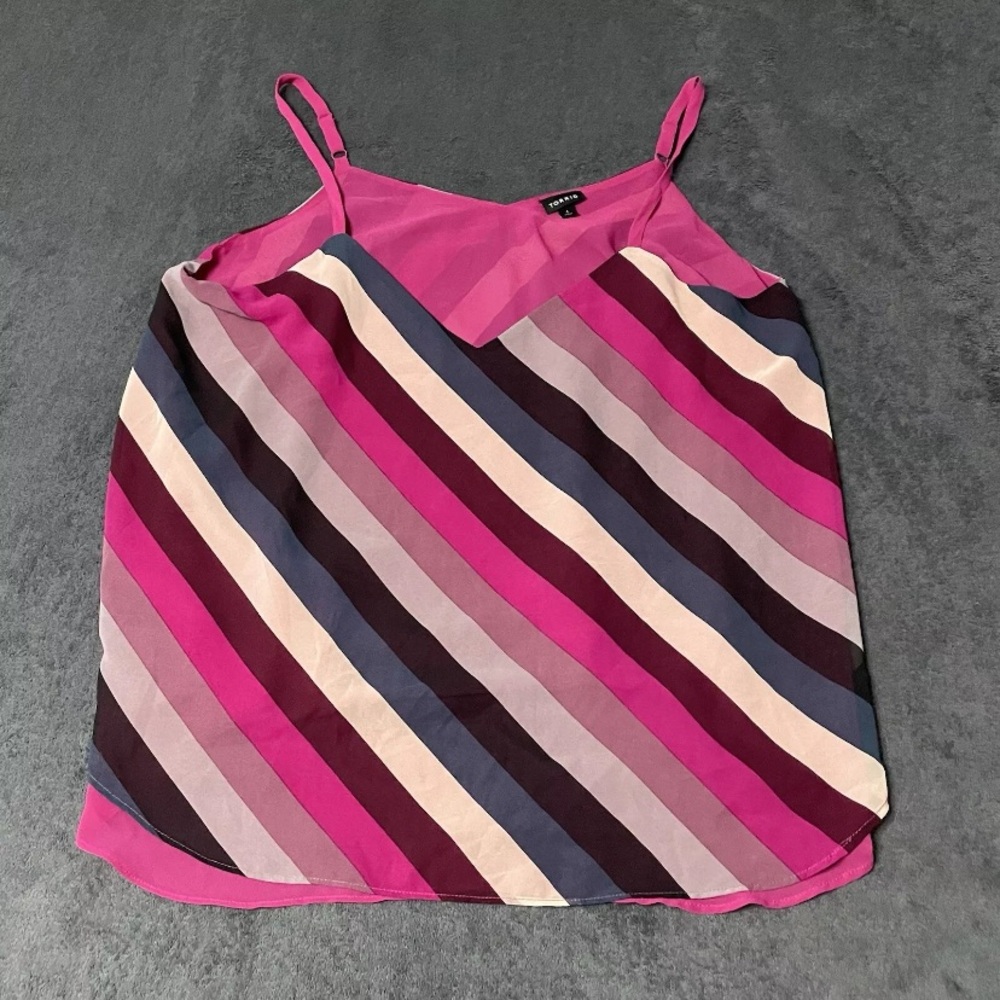 Torrid Tank Top Womens 1X Sophie Striped Chiffon Double Layer Swing Cami Pink